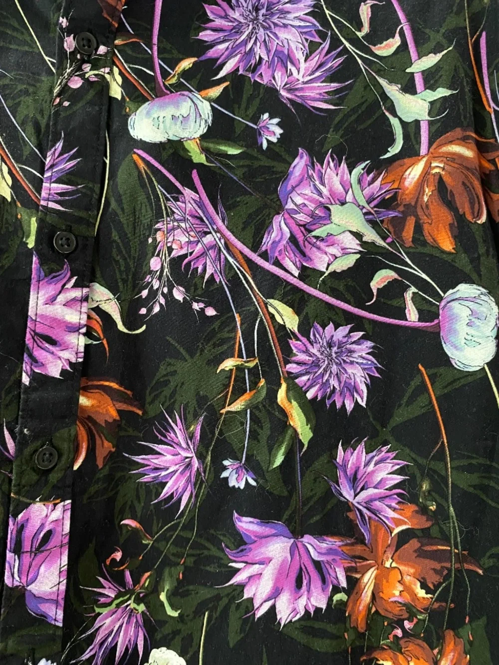 Denim & flower floral purple brown black collared short sleeve button up xl - Picture 4 of 4